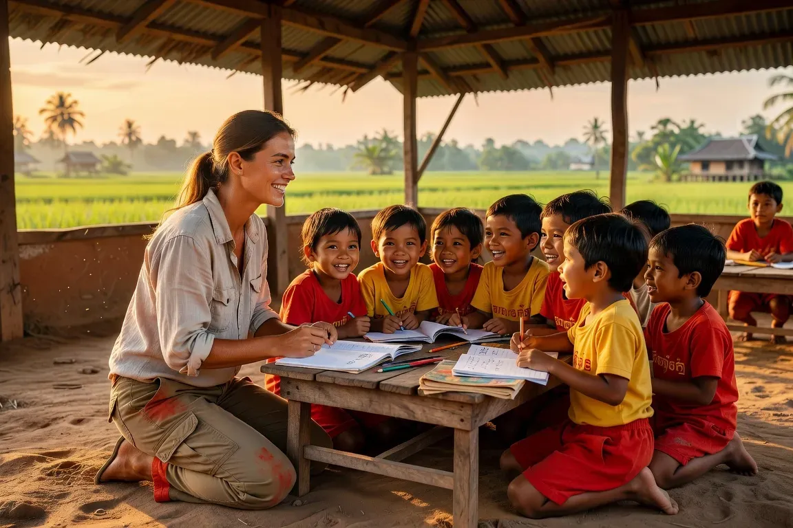 Marie Lefebvre, volontaire française lors d'un atelier éducatif à Siem Reap au Cambodge