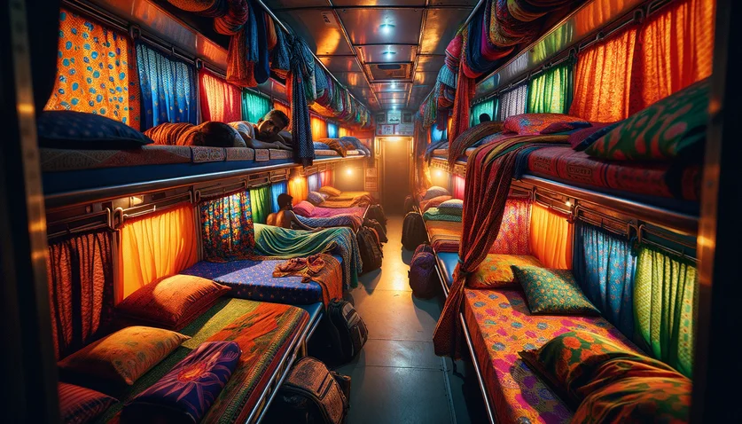 Intérieur d'un bus couchette indien