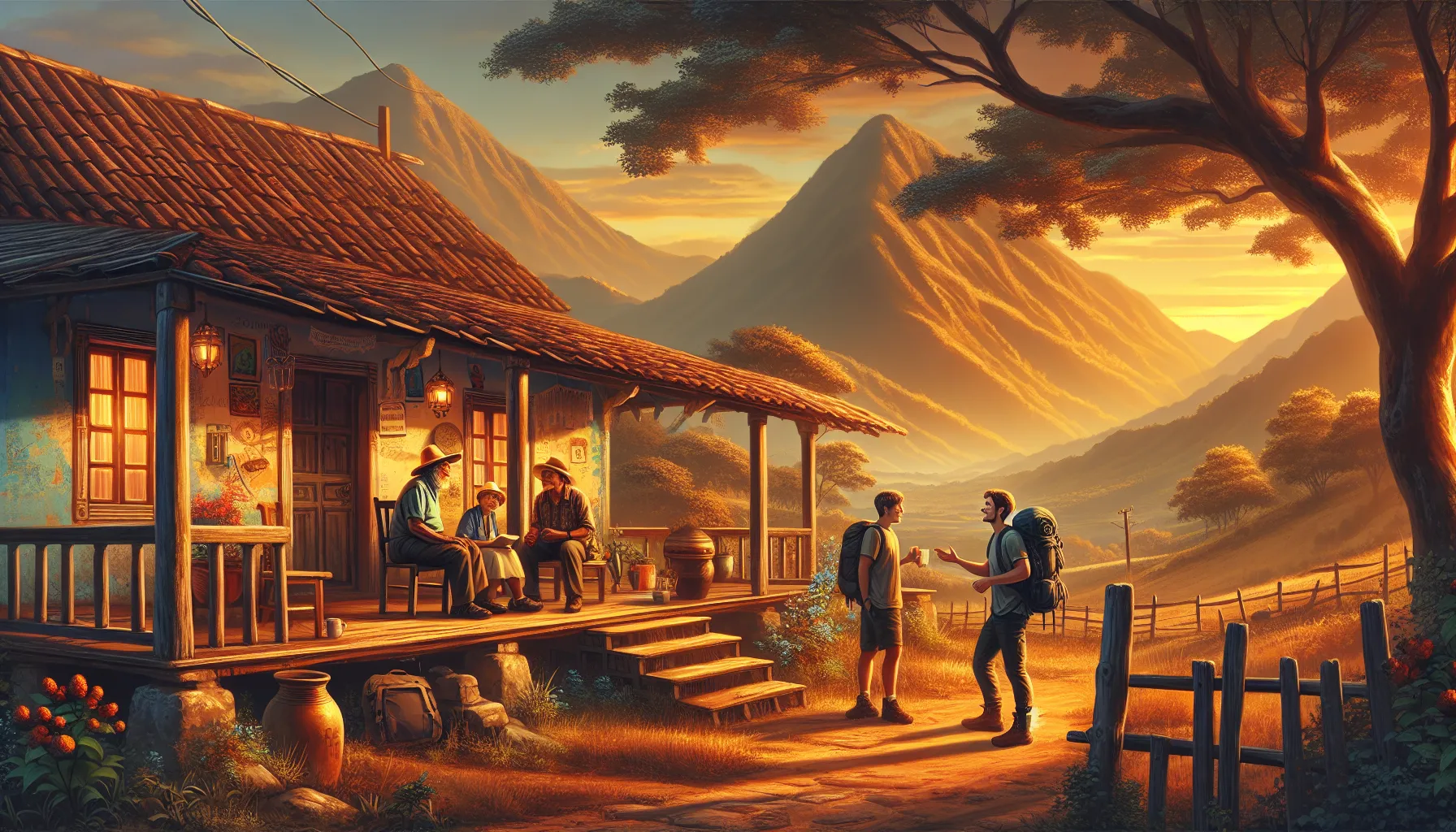 Famille sud-américaine préparant un repas traditionnel avec un voyageur