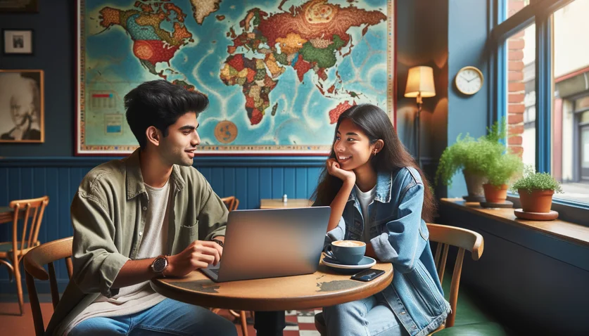 Voyageurs partageant leurs bons plans dans un café