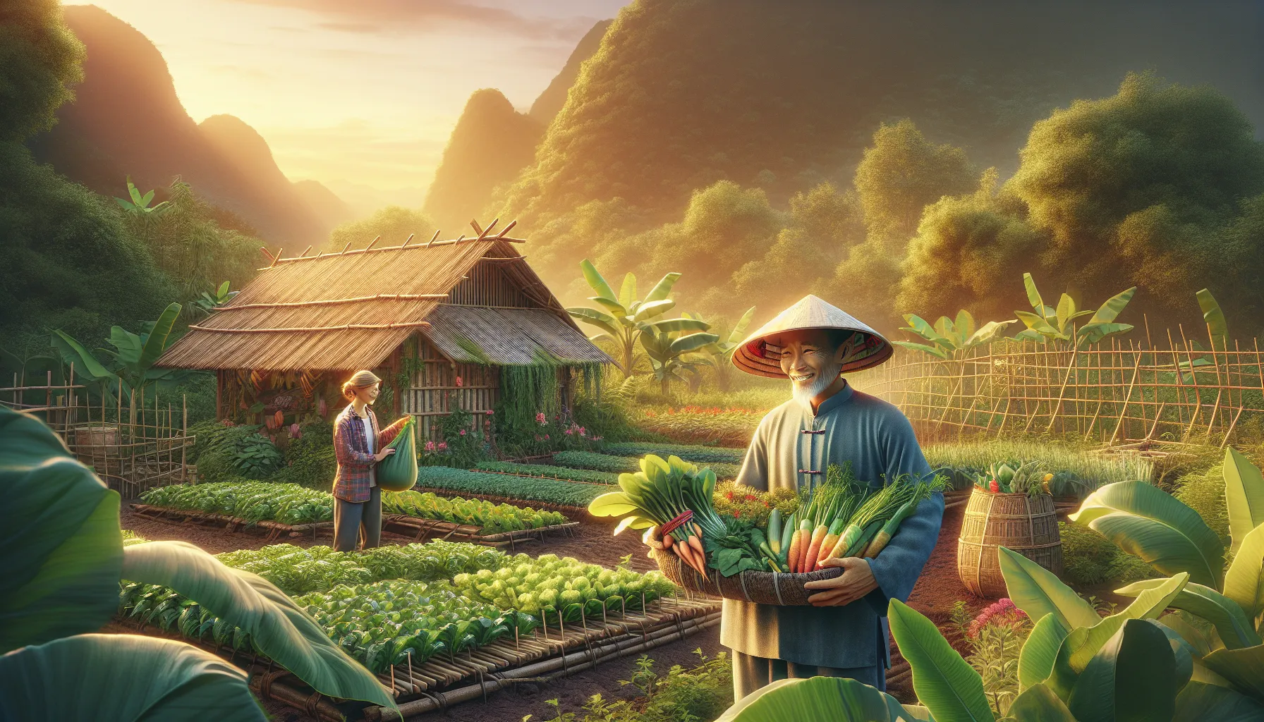 Potager bio en permaculture dans une ferme europ&eacute;enne avec l&eacute;gumes de saison