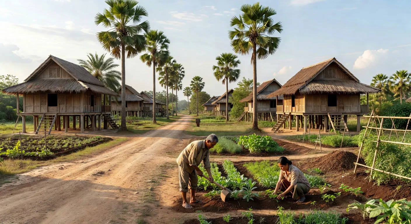 Village cambodgien avec projet solidaire d'agriculture biologique et famille d'accueil