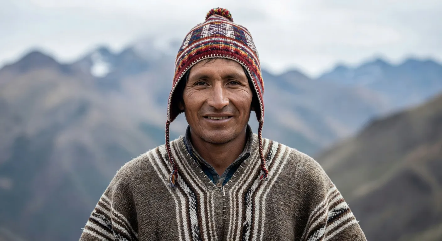 Manuel Quispe, guide quechua, accueille un groupe de voyageurs dans la vallee sacree pres de Cuzco