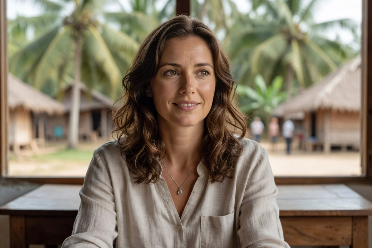 Sophie Lemaire, responsable ONG francaise au Cambodge, dans un village rural pres de Phnom Penh