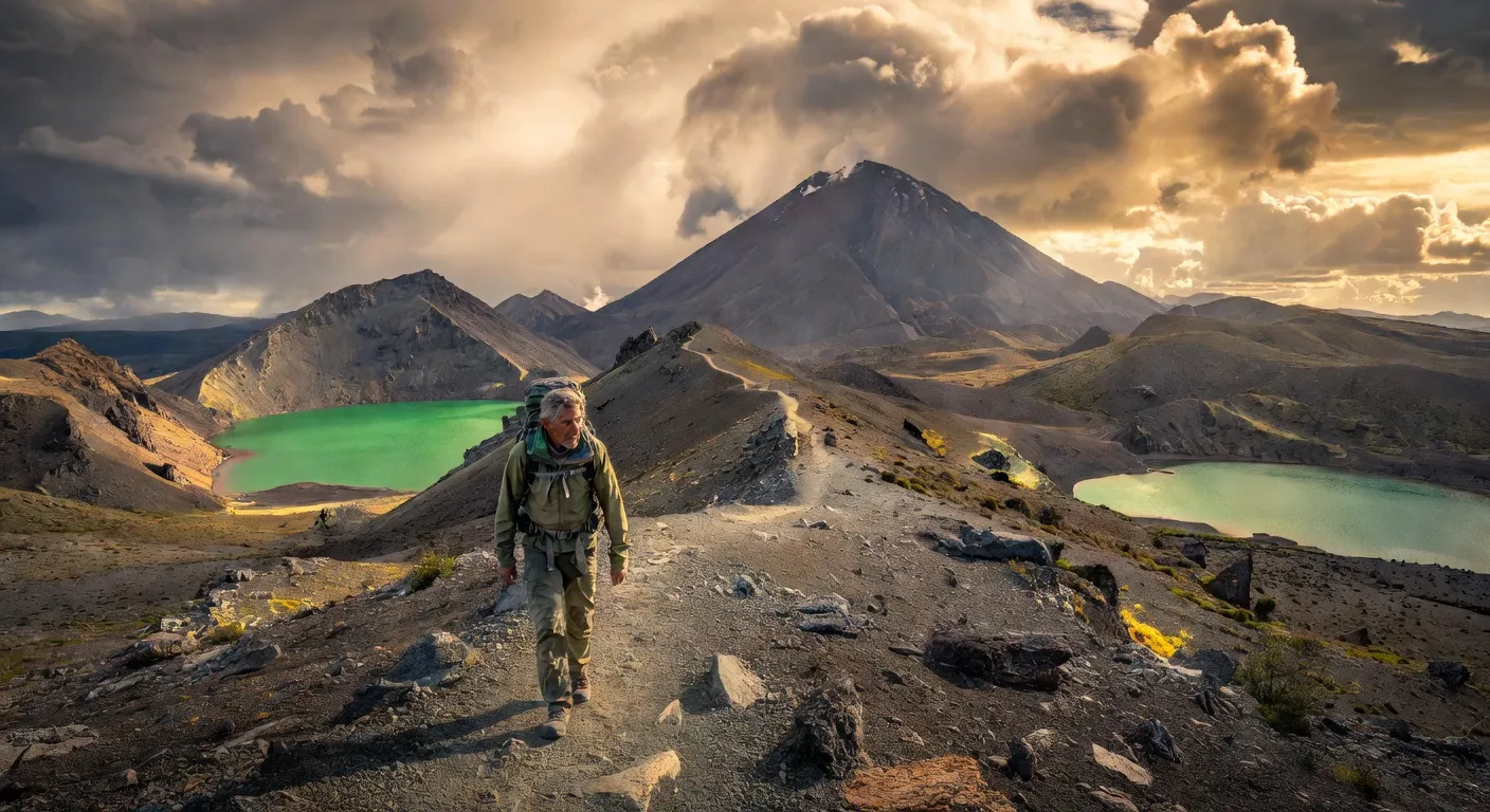 Randonneur sur un sentier maori entre forêt et côte en Nouvelle-Zélande